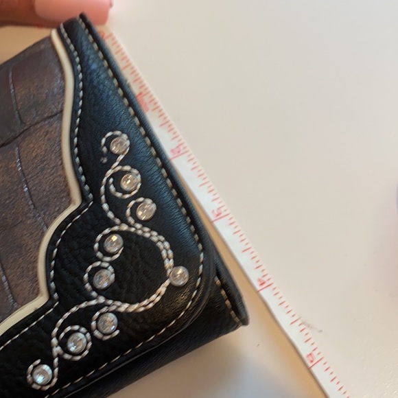 Western Cowgirl Wallet Billfold Leather Cross Turquoise Black Credit Card Holder - Picture 6 of 7